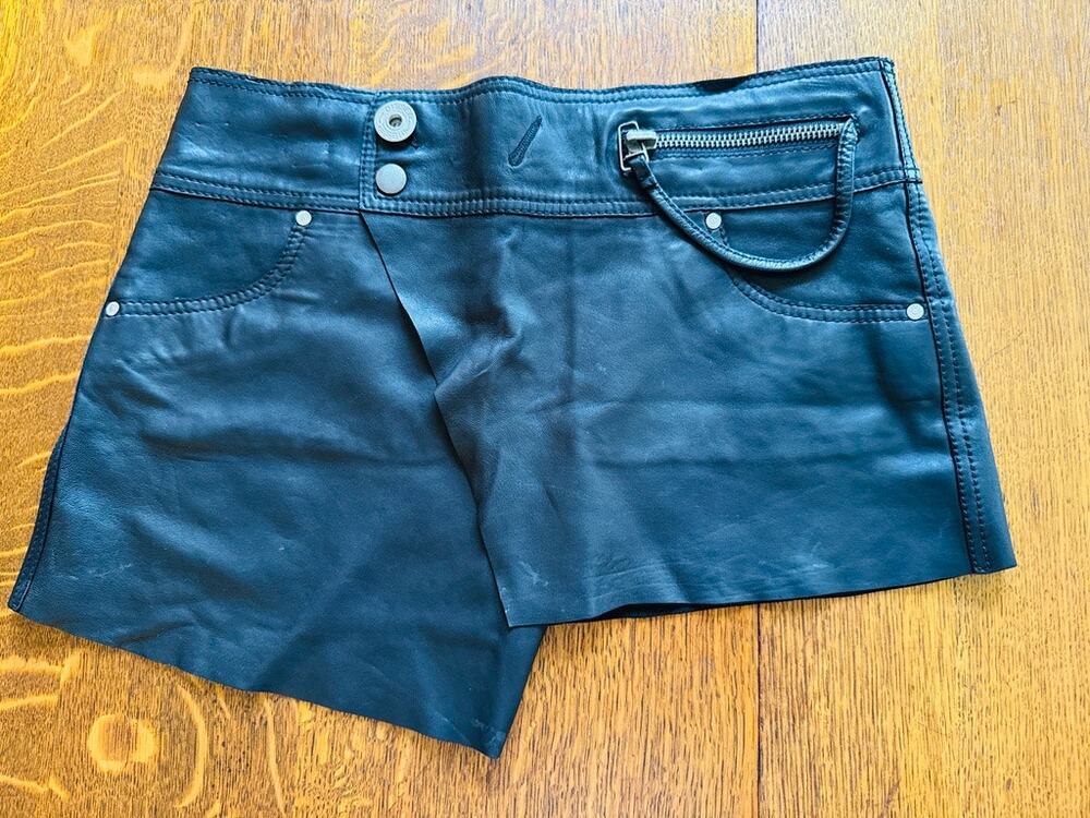 DIESEL Black Leather Asymmetrical Wrap Skirt Size 27